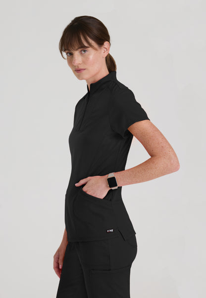 Kristi 2-Pocket Zip Front Scrub Top - Black