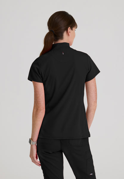 Kristi 2-Pocket Zip Front Scrub Top - Black