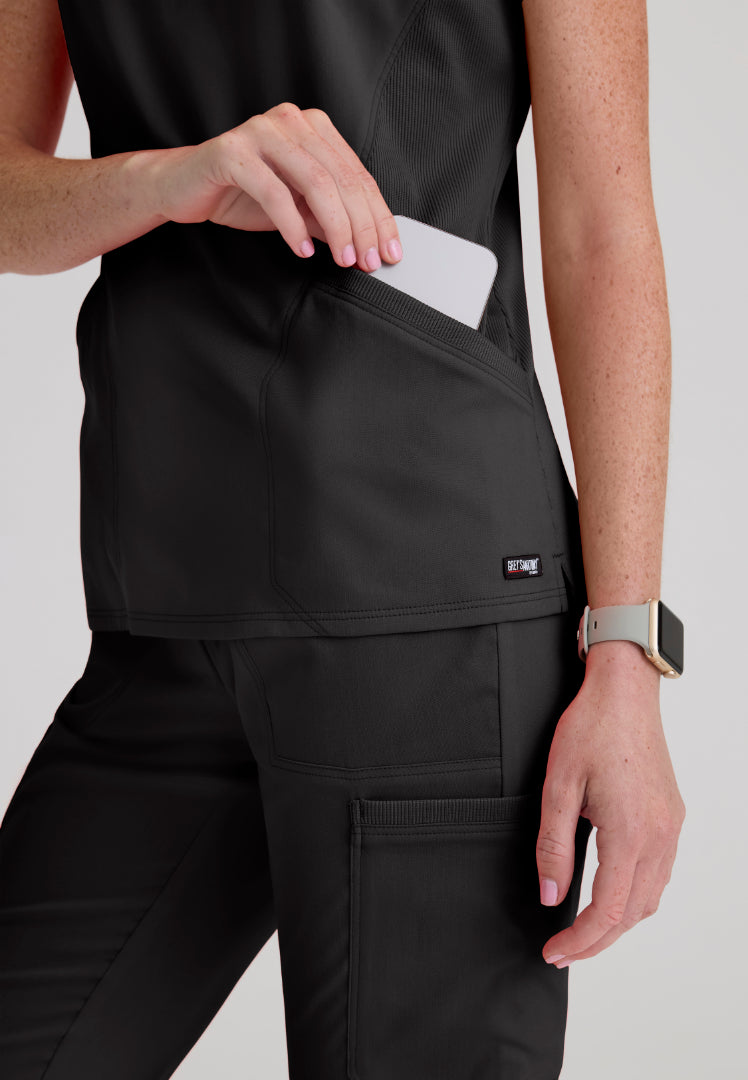 Kristi 2-Pocket Zip Front Scrub Top - Black