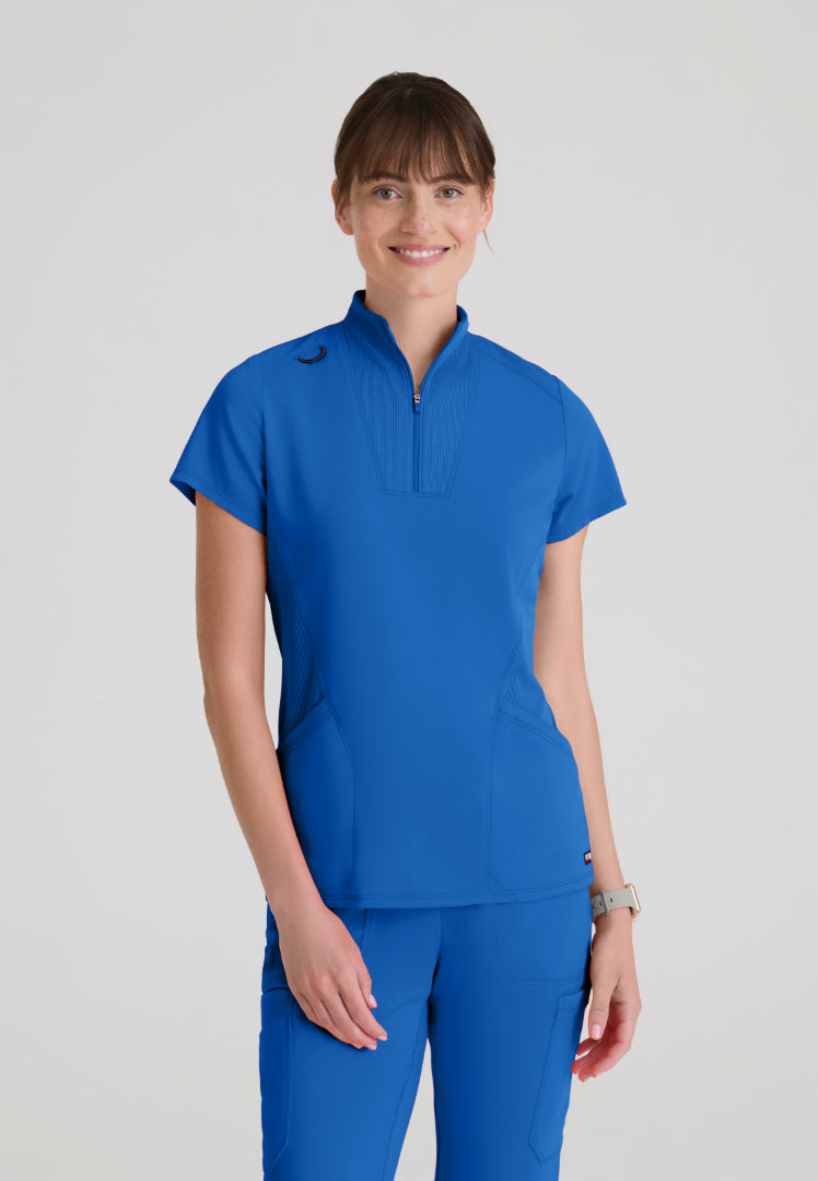 Kristi 2-Pocket Zip Front Scrub Top - New Royal