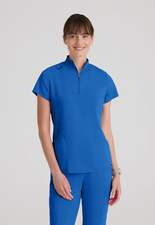 Kristi 2-Pocket Zip Front Scrub Top - New Royal