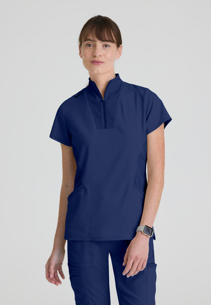 Kristi 2-Pocket Zip Front Scrub Top - Indigo