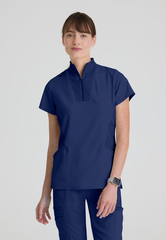 Kristi 2-Pocket Zip Front Scrub Top - Indigo