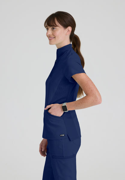 Kristi 2-Pocket Zip Front Scrub Top - Indigo