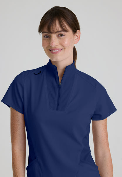 Kristi 2-Pocket Zip Front Scrub Top - Indigo