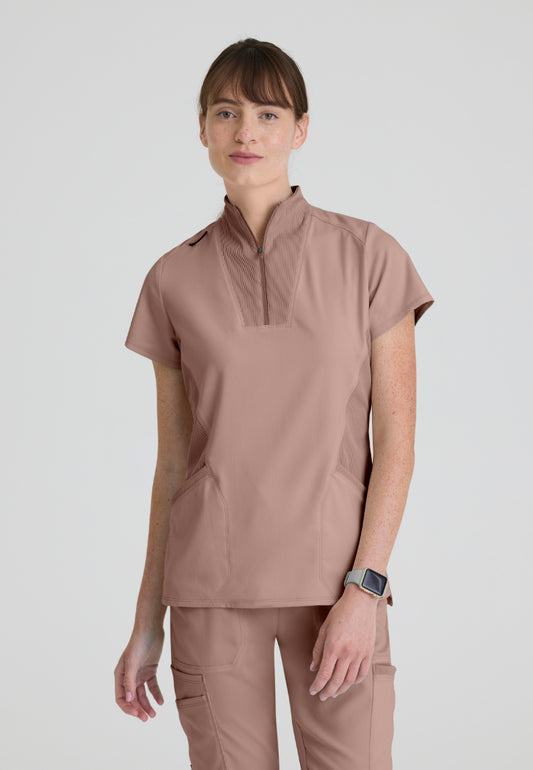 Kristi 2-Pocket Zip Front Scrub Top - Warm Mocha