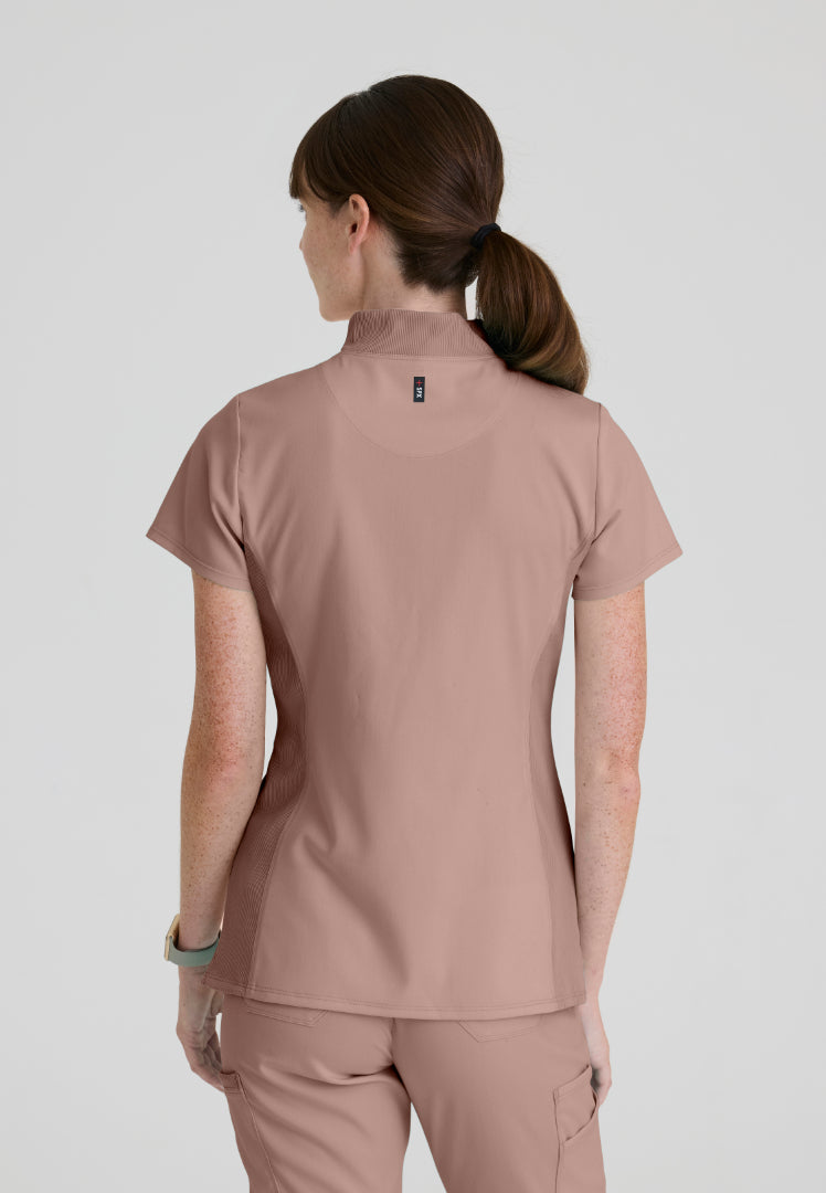 Kristi 2-Pocket Zip Front Scrub Top - Warm Mocha