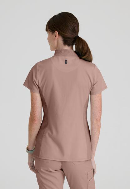 Kristi 2-Pocket Zip Front Scrub Top - Warm Mocha