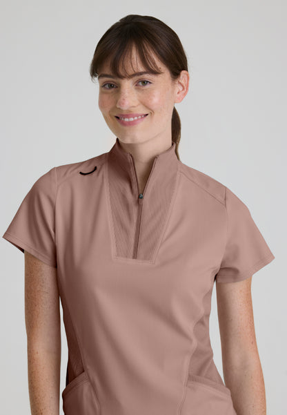 Kristi 2-Pocket Zip Front Scrub Top - Warm Mocha