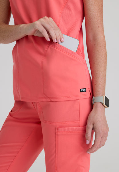 Kristi 2-Pocket Zip Front Scrub Top - Coral Bloom