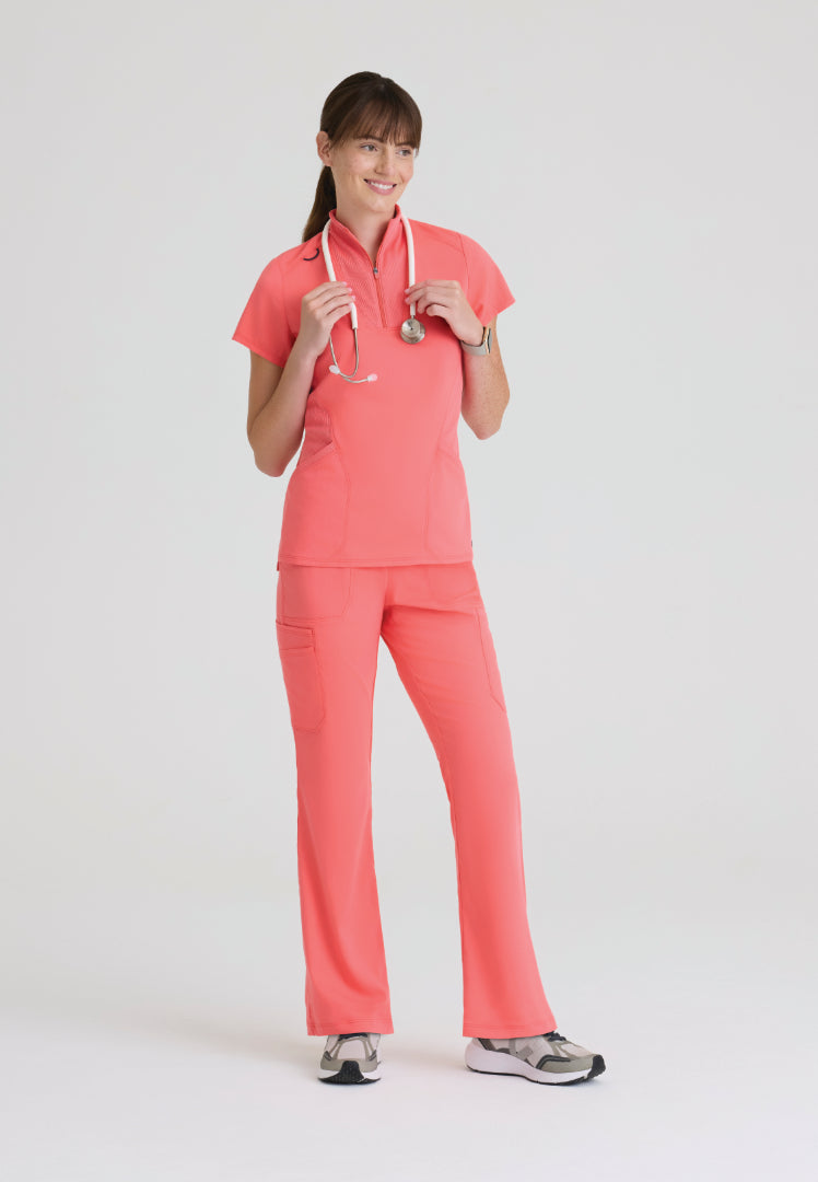 Kristi 2-Pocket Zip Front Scrub Top - Coral Bloom