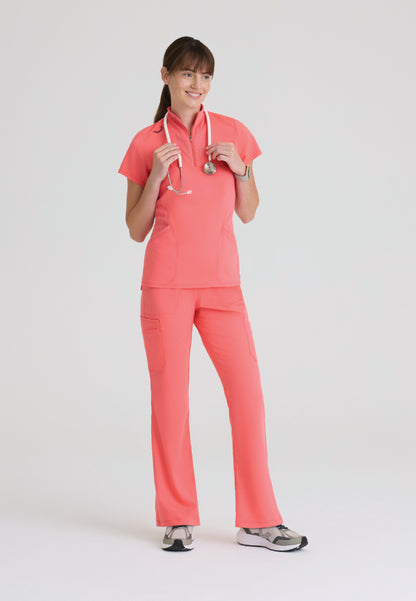 Kristi 2-Pocket Zip Front Scrub Top - Coral Bloom
