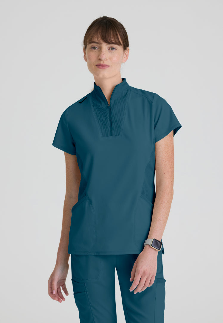 Kristi 2-Pocket Zip Front Scrub Top - Bahama