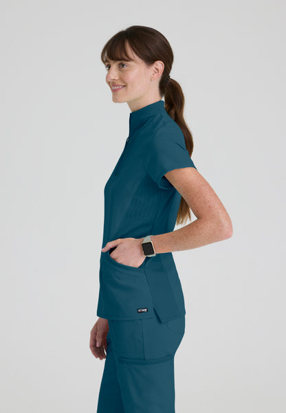 Kristi 2-Pocket Zip Front Scrub Top - Bahama