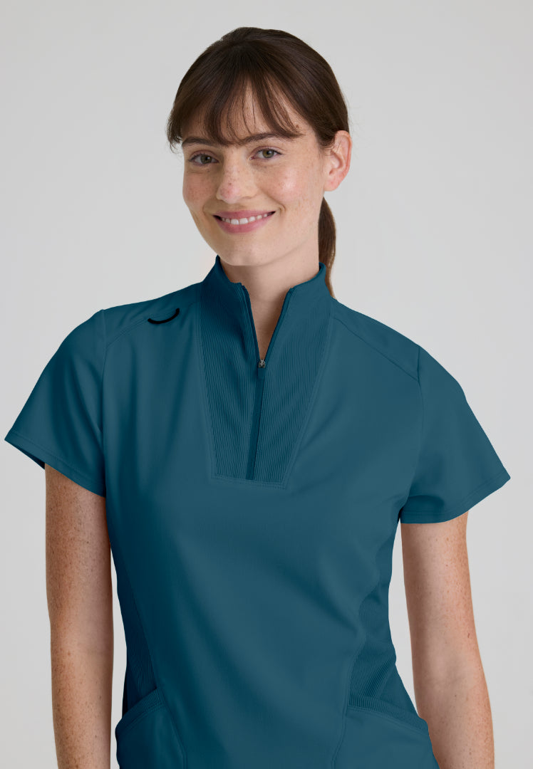 Kristi 2-Pocket Zip Front Scrub Top - Bahama