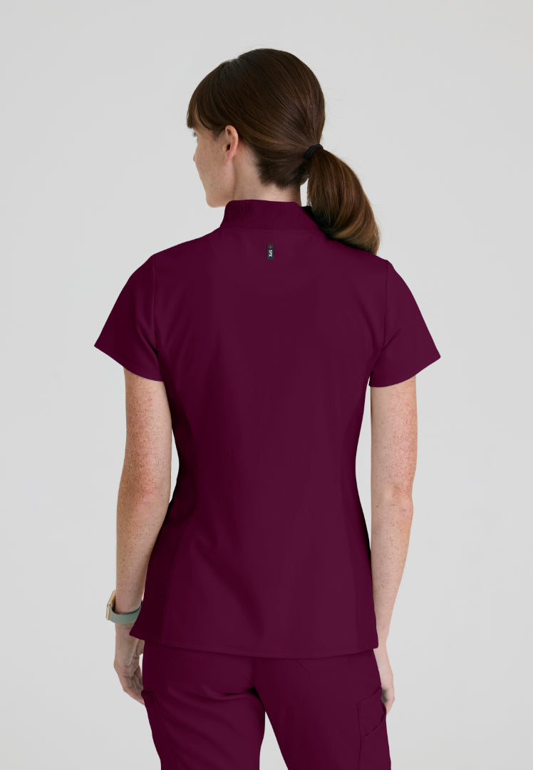 Kristi 2-Pocket Zip Front Scrub Top - Wine