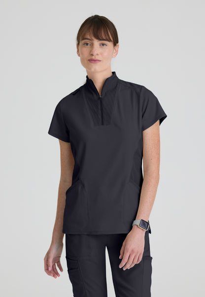 Kristi 2-Pocket Zip Front Scrub Top - Steel