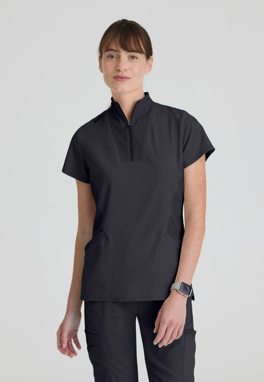 Kristi 2-Pocket Zip Front Scrub Top - Steel