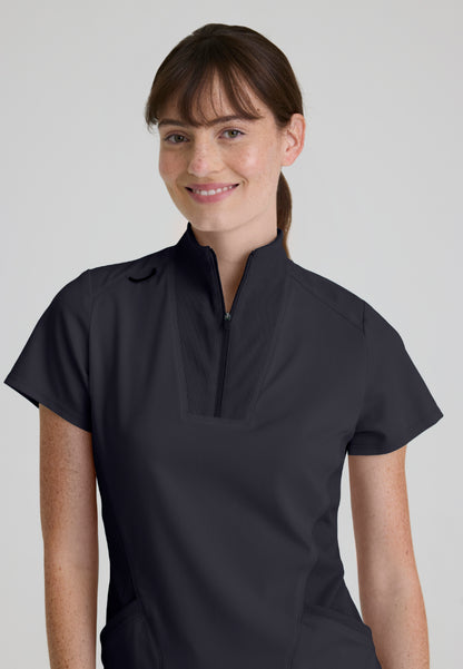 Kristi 2-Pocket Zip Front Scrub Top - Steel