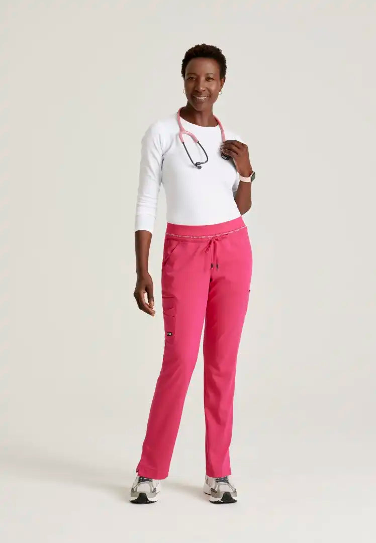 Pantalon d'uniforme médical à jambe fuselée à taille moyenne à 7 poches Serena - Vibrance Pink