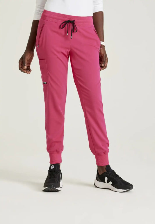 Grey's Anatomy™ Spandex Stretch "Eden" 5-Pocket Mid-Rise Jogger Scrub Pant - Vibrance Pink - The Uniform Store