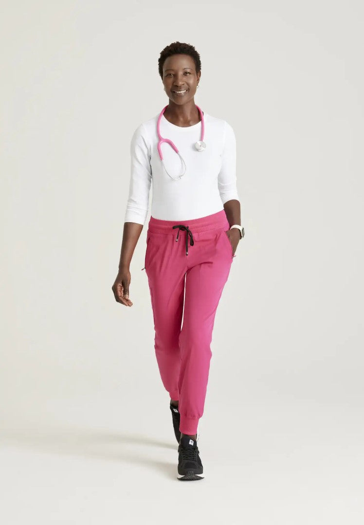 Grey's Anatomy™ Spandex Stretch "Eden" 5-Pocket Mid-Rise Jogger Scrub Pant - Vibrance Pink - The Uniform Store