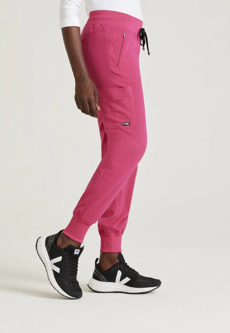 Grey's Anatomy™ Spandex Stretch "Eden" 5-Pocket Mid-Rise Jogger Scrub Pant - Vibrance Pink - The Uniform Store