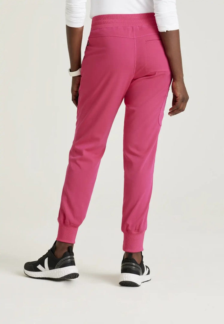 Grey's Anatomy™ Spandex Stretch "Eden" 5-Pocket Mid-Rise Jogger Scrub Pant - Vibrance Pink - The Uniform Store