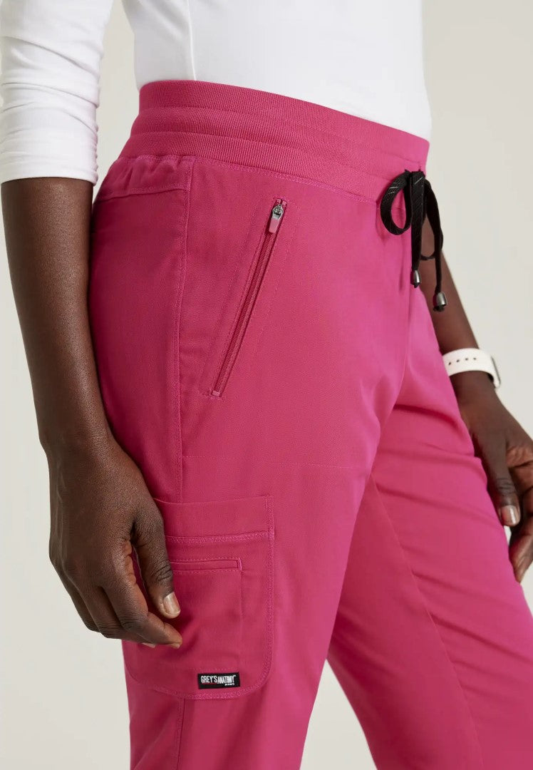 Grey's Anatomy™ Spandex Stretch "Eden" 5-Pocket Mid-Rise Jogger Scrub Pant - Vibrance Pink - The Uniform Store