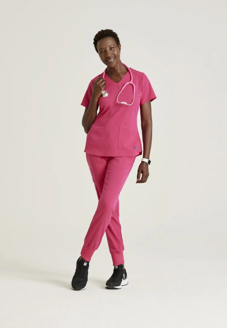 Grey's Anatomy™ Spandex Stretch "Eden" 5-Pocket Mid-Rise Jogger Scrub Pant - Vibrance Pink - The Uniform Store