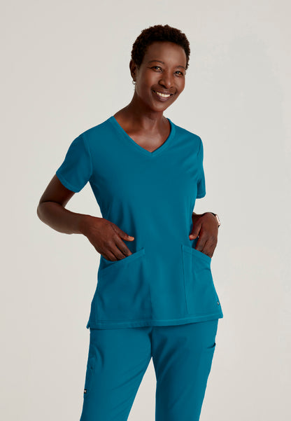 Blusa médica acanalada de 3 bolsillos Serena - Bahama