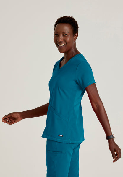 Blusa médica acanalada de 3 bolsillos Serena - Bahama