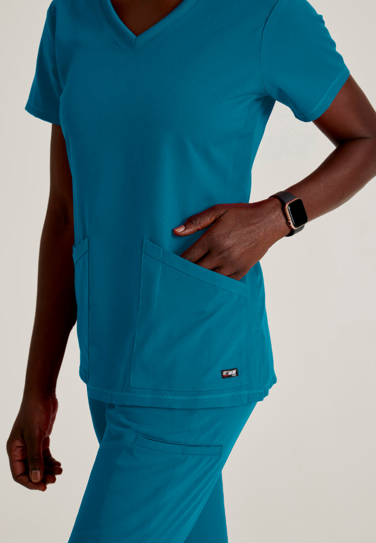 Blusa médica acanalada de 3 bolsillos Serena - Bahama