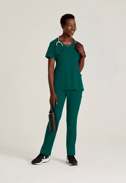 Grey's Anatomy™ Spandex Stretch "Serena" 7-Pocket Mid-Rise Tapered Leg Scrub Pant - Hunter Green - The Uniform Store