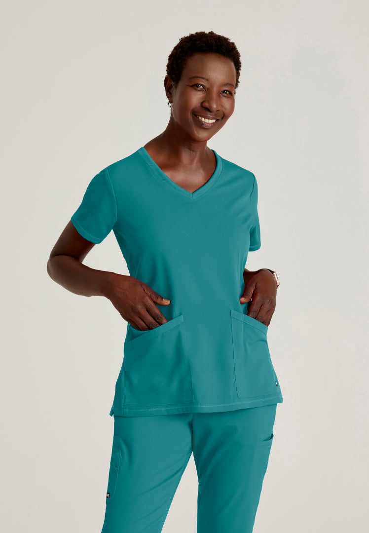 Blusa médica acanalada de 3 bolsillos Serena - Verde azulado