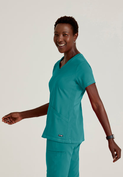 Blusa médica acanalada de 3 bolsillos Serena - Verde azulado