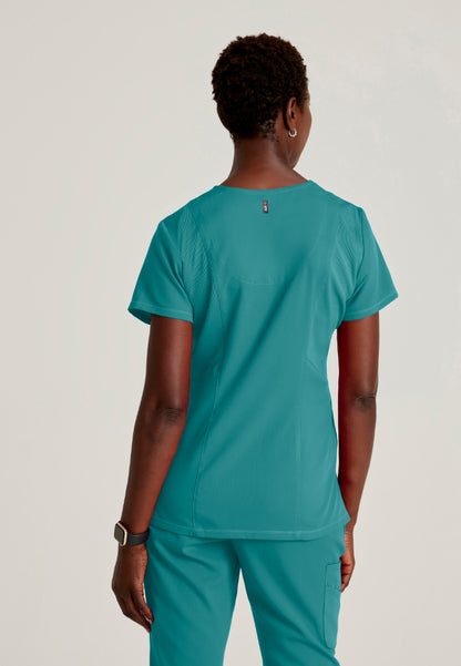 Blusa médica acanalada de 3 bolsillos Serena - Verde azulado