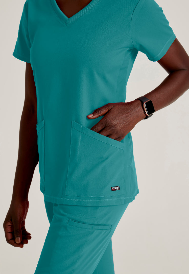 Blusa médica acanalada de 3 bolsillos Serena - Verde azulado