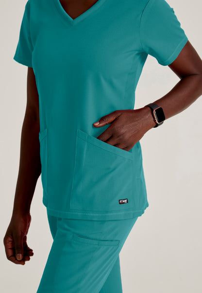 Blusa médica acanalada de 3 bolsillos Serena - Verde azulado