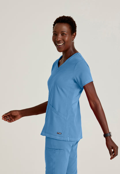 Serena 3-Pocket Ribbed Scrub Top - Ciel