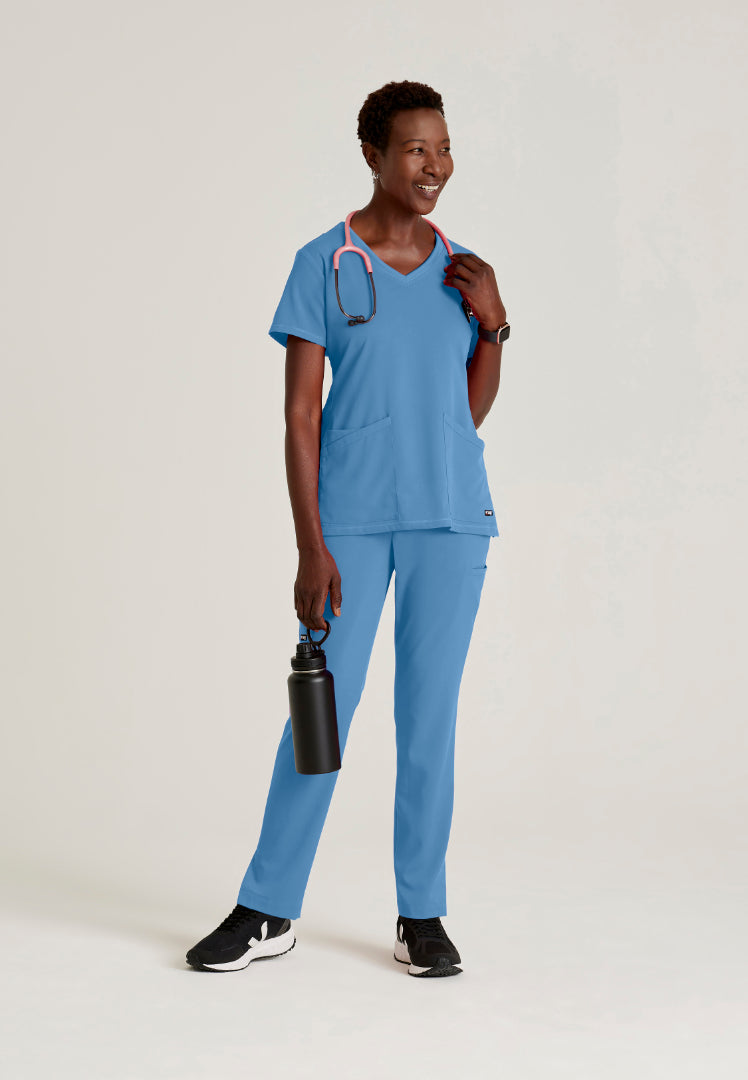 Serena 3-Pocket Ribbed Scrub Top - Ciel