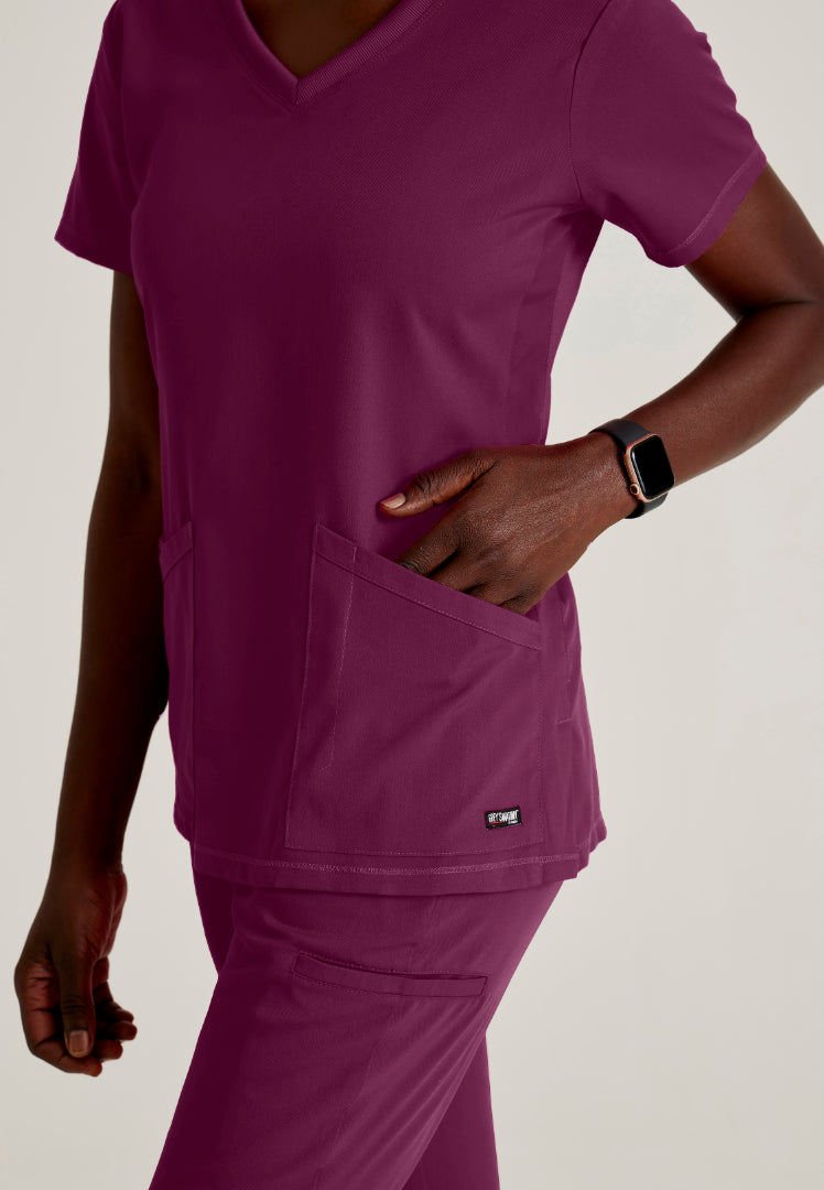 Blusa médica acanalada de 3 bolsillos Serena - Vino