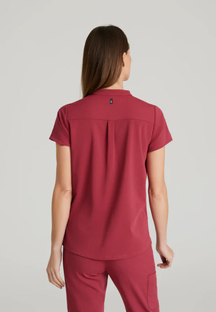 Grey's Anatomy™ Spandex Stretch "Avery" 2-Pocket Scrub Top - Maple Red