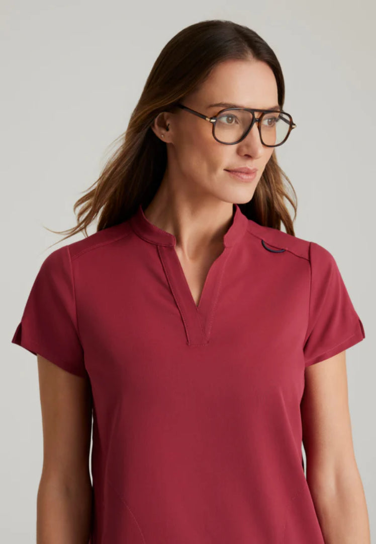 Grey's Anatomy™ Spandex Stretch "Avery" 2-Pocket Scrub Top - Maple Red