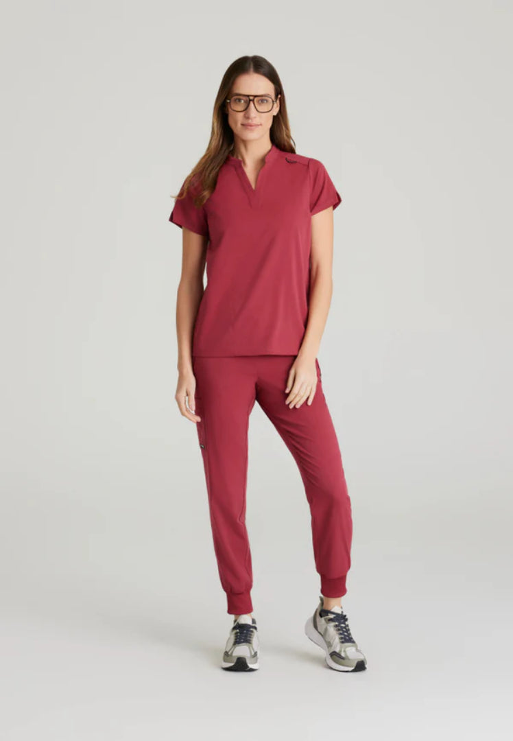 Grey's Anatomy™ Spandex Stretch "Avery" 2-Pocket Scrub Top - Maple Red