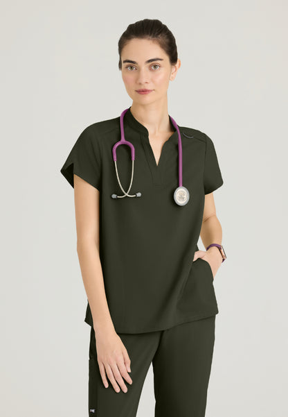 Blusa médica de dos bolsillos Avery - Verde oliva