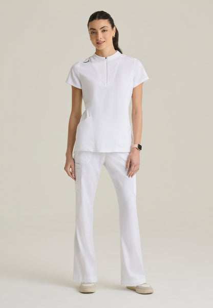 Kristi 2-Pocket Zip Front Scrub Top - White