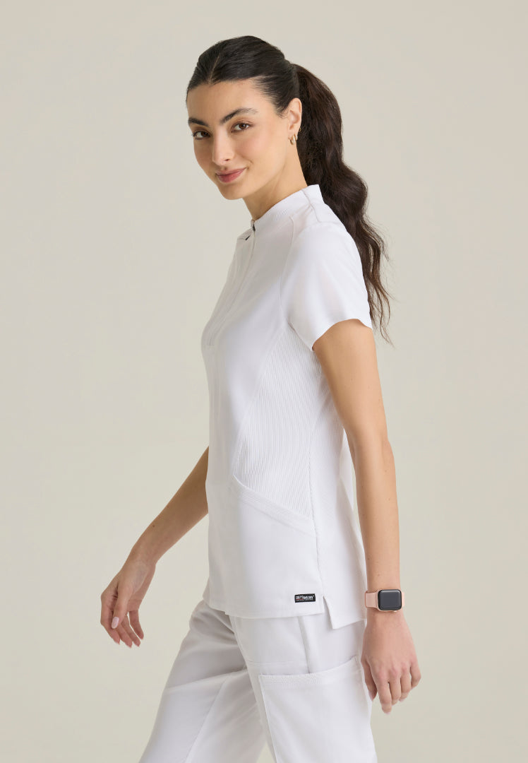 Kristi 2-Pocket Zip Front Scrub Top - White
