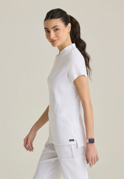 Kristi 2-Pocket Zip Front Scrub Top - White