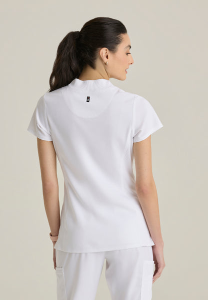 Kristi 2-Pocket Zip Front Scrub Top - White